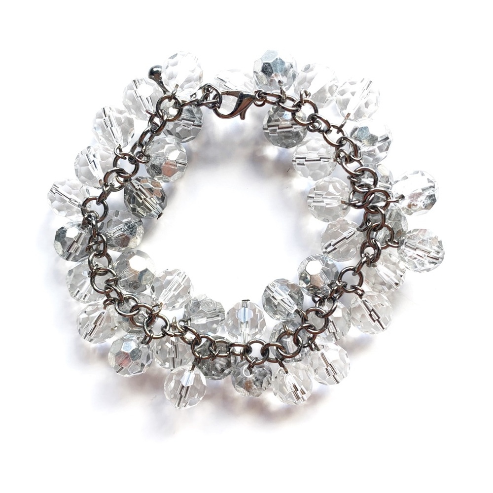 Crystal Clear & Silver Glass Beaded Bracelet